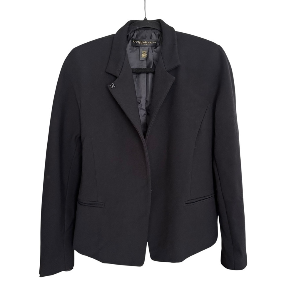 Vintage DONNA KARAN Signature Black Wool Blazer 90s‎ Power Jacket Made Hong Kong